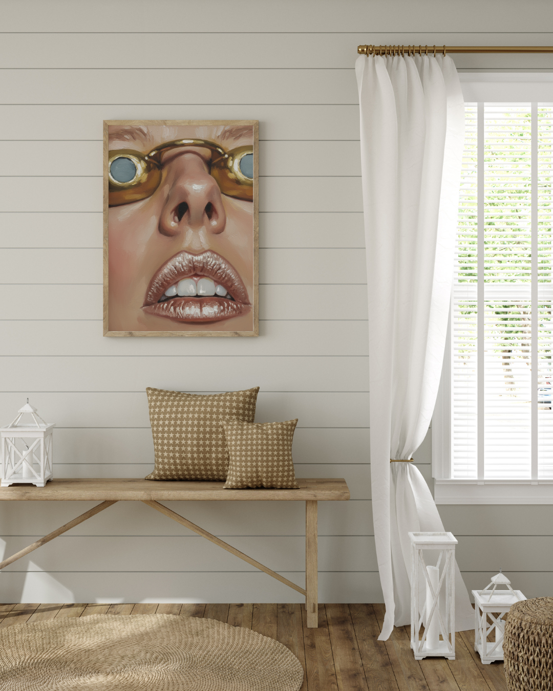 Golden Sunglasses Portrait Print - Mediterranean Nostalgia Collection