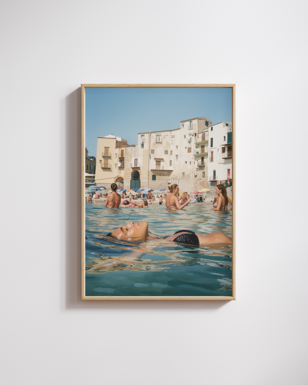 Coastal Village Beach Print - Mediterranean Nostalgia Collection