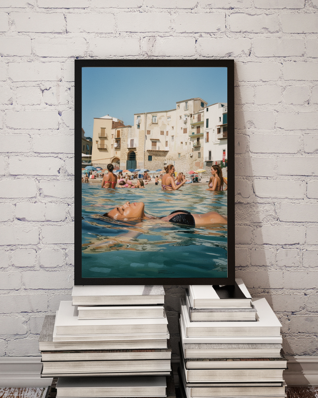 Coastal Village Beach Print - Mediterranean Nostalgia Collection