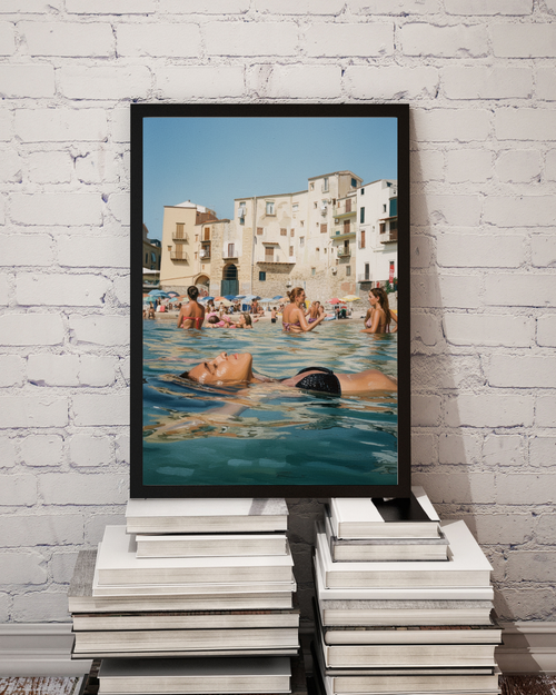 Coastal Village Beach Print - Mediterranean Nostalgia Collection