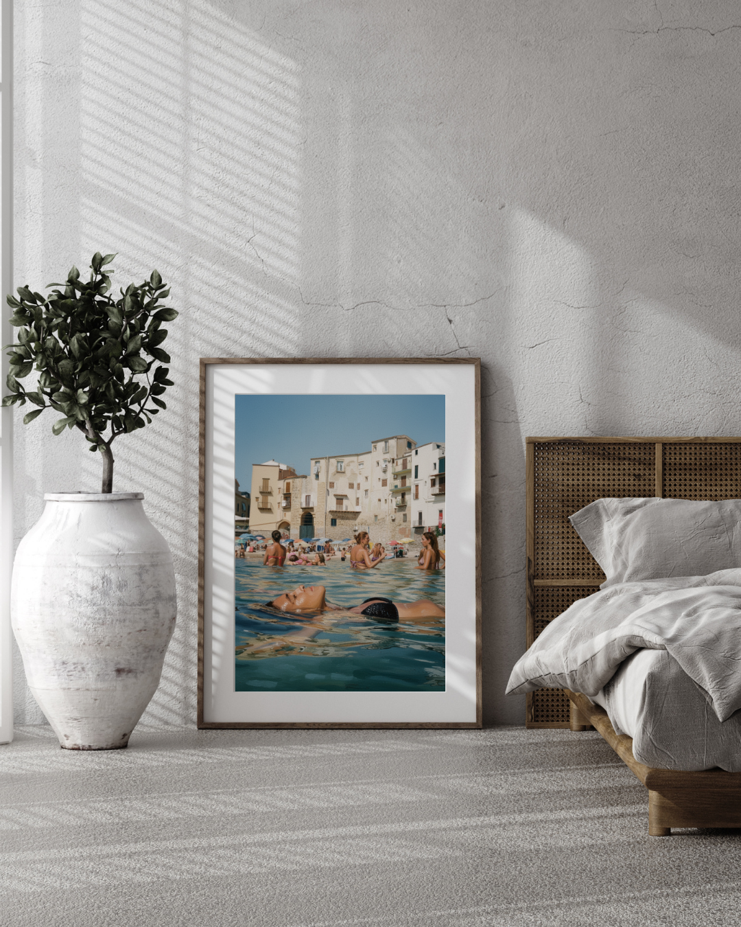 Coastal Village Beach Print - Mediterranean Nostalgia Collection
