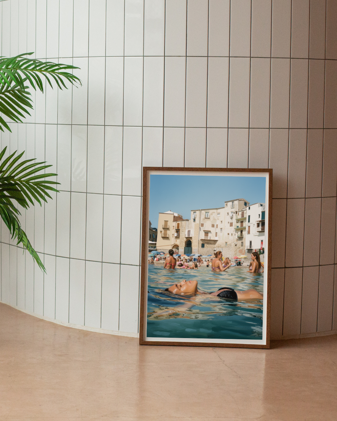 Coastal Village Beach Print - Mediterranean Nostalgia Collection