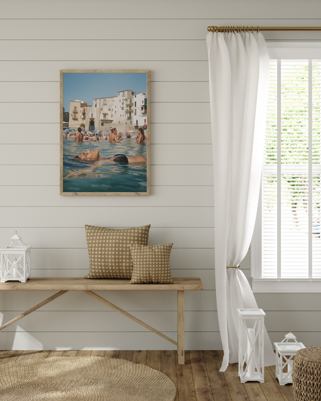 Coastal Village Beach Print - Mediterranean Nostalgia Collection