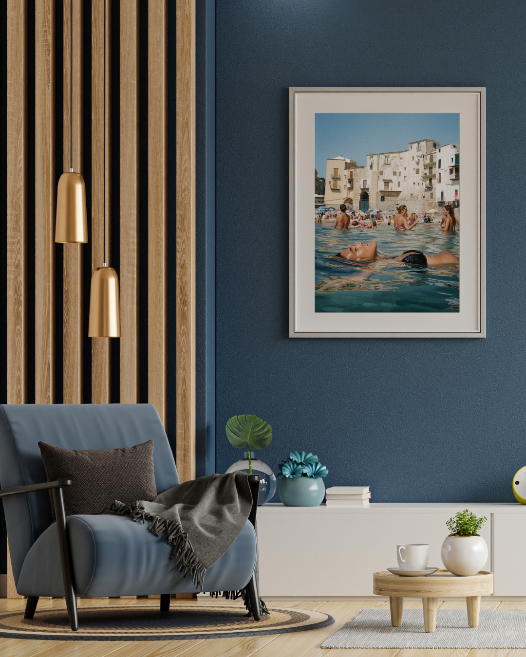 Coastal Village Beach Print - Mediterranean Nostalgia Collection